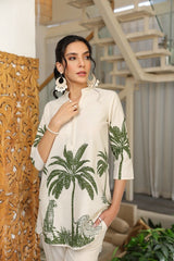 leaves printedEmbroidered Cotton Co-Ord Set - Vastra Gehna