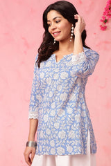 Our elegant blue printed kurta wih plazzo co-ord set. - Vastra Gehna