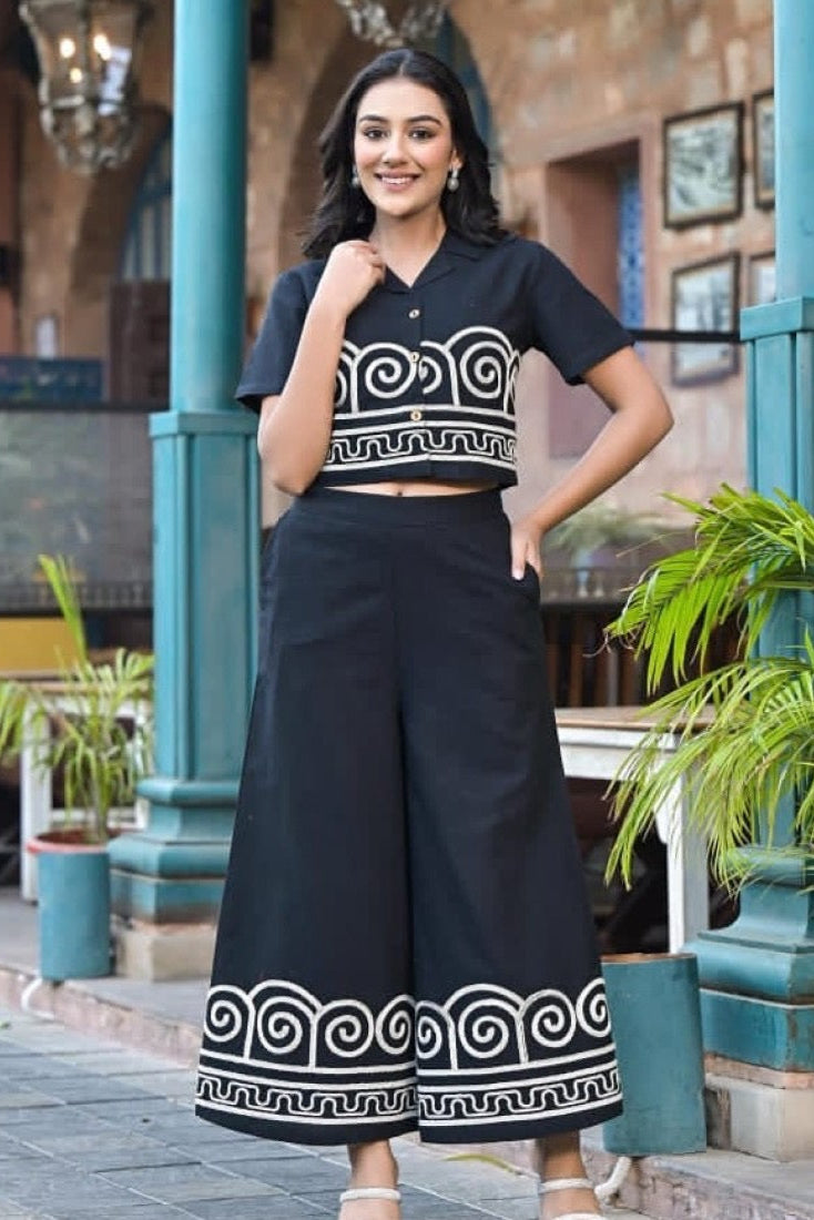 Black printed Embroidered Cotton Co-Ord Set (Copy) - Vastra Gehna