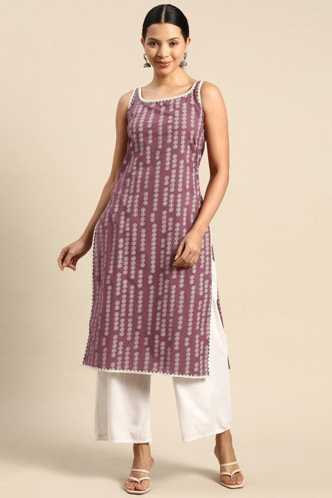 Our elegant purple printed kurta wih plazzo co-ord set. (Copy) - Vastra Gehna