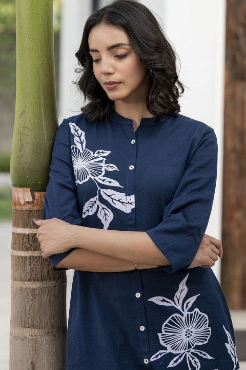 blue suit with white embroidary Cotton Co-Ord Set - Vastra Gehna