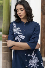 blue suit with white embroidary Cotton Co-Ord Set - Vastra Gehna