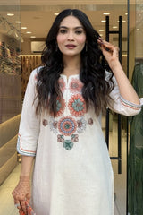 off white floral Embroidered Cotton Co-Ord Set - Vastra Gehna