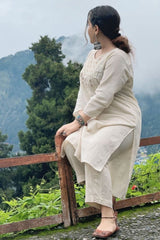 off white floral Embroidered Cotton Co-Ord Set - Vastra Gehna