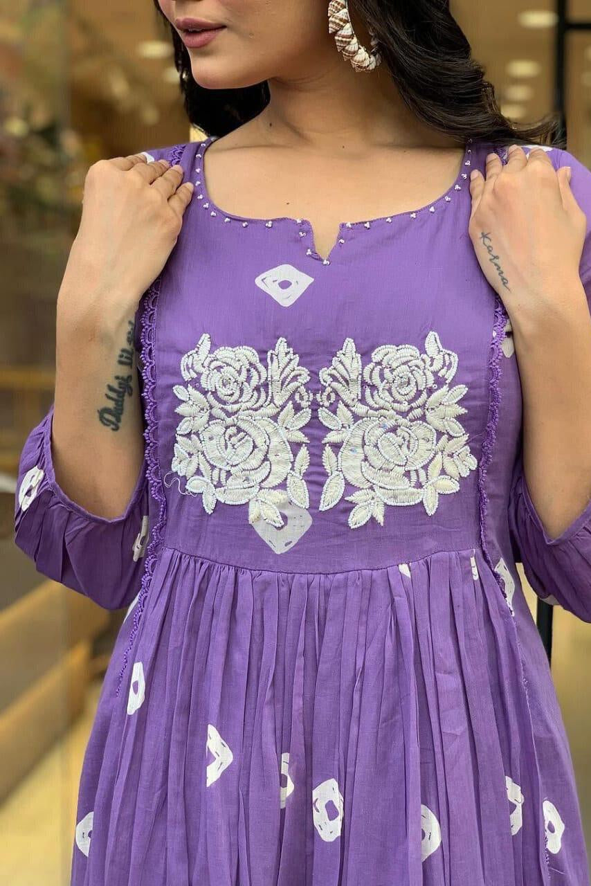 Our elegant designer Embroidary work&kurta style gown; co-ord set pure cotton - Vastra Gehna