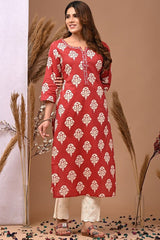 red with sanganeri printed kurta wih plazzo co-ord set. - Vastra Gehna