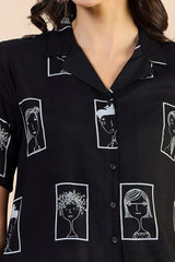 Our elegant black printed kurta wih plazzo co-ord set - Vastra Gehna