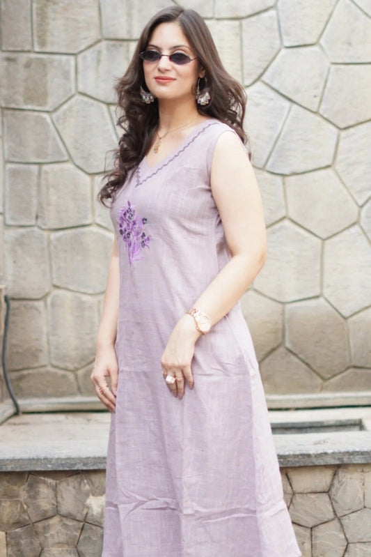 elegant purple suit with floral embroidary on cotton Co-Ord Set - Vastra Gehna