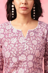 Our elegant purple printed kurta wih plazzo co-ord set - Vastra Gehna