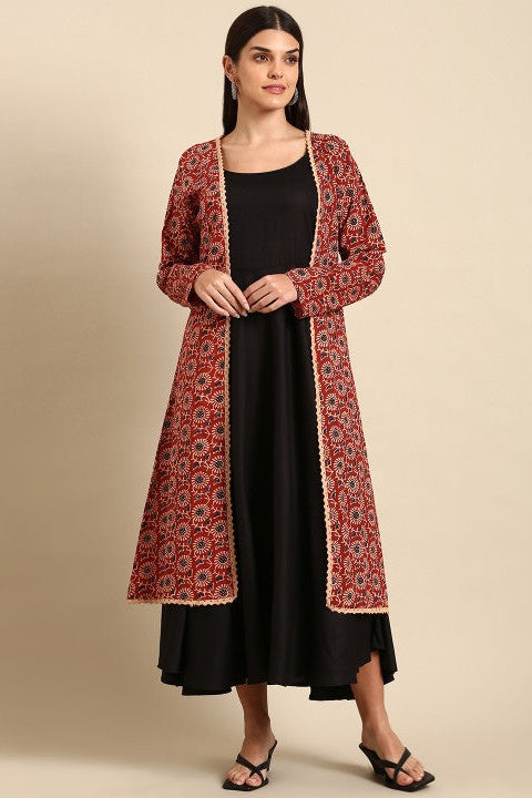 Our elegant black bold co-ord set with shrugs - Vastra Gehna