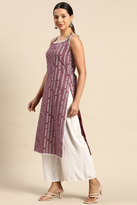 Our elegant purple printed kurta wih plazzo co-ord set. (Copy) - Vastra Gehna
