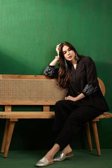 Our elegant black bold Top and Palazzo in shimmer embroidary set - Vastra Gehna