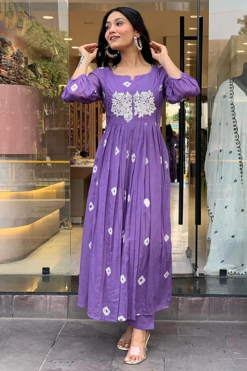 Our elegant designer Embroidary work&kurta style gown; co-ord set pure cotton - Vastra Gehna