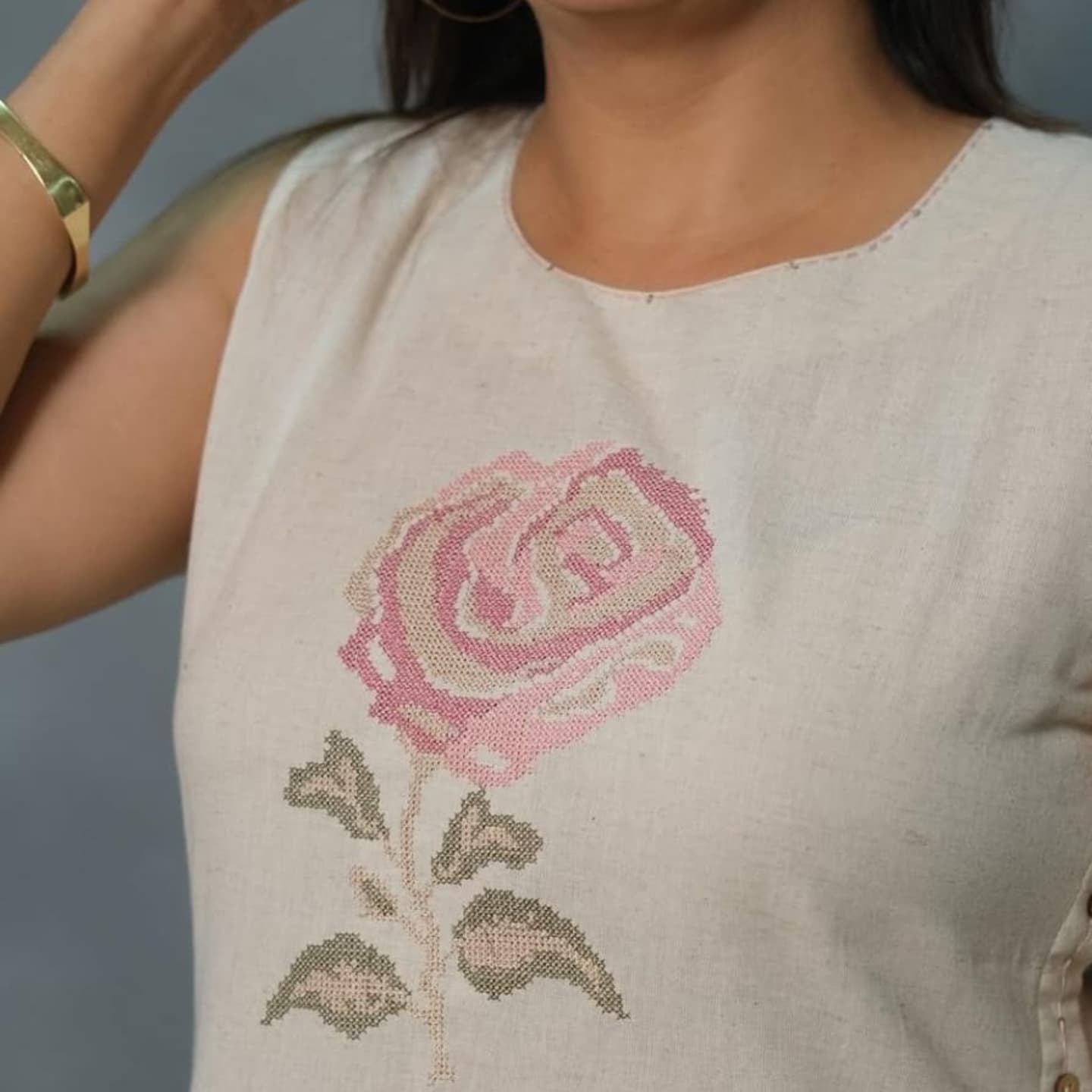 off white floral Embroidered Cotton Co-Ord Set (Copy) - Vastra Gehna