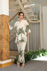 leaves printedEmbroidered Cotton Co-Ord Set - Vastra Gehna