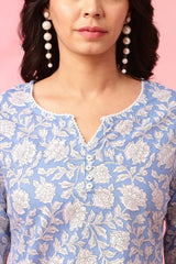 Our elegant blue printed kurta wih plazzo co-ord set. - Vastra Gehna