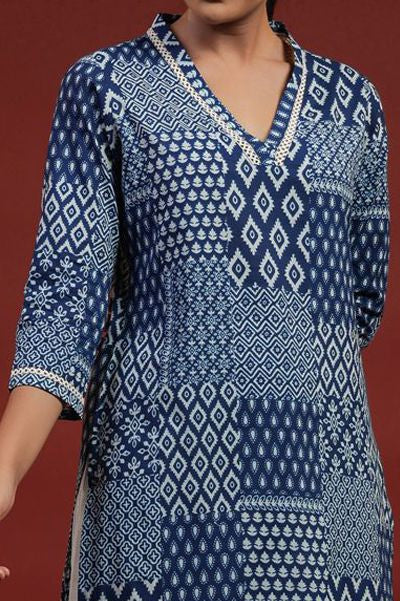 Our elegant blue printed kurta wih plazzo co-ord set - Vastra Gehna