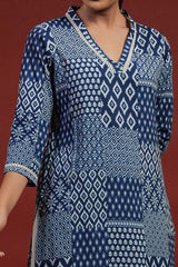 Our elegant blue printed kurta wih plazzo co-ord set - Vastra Gehna