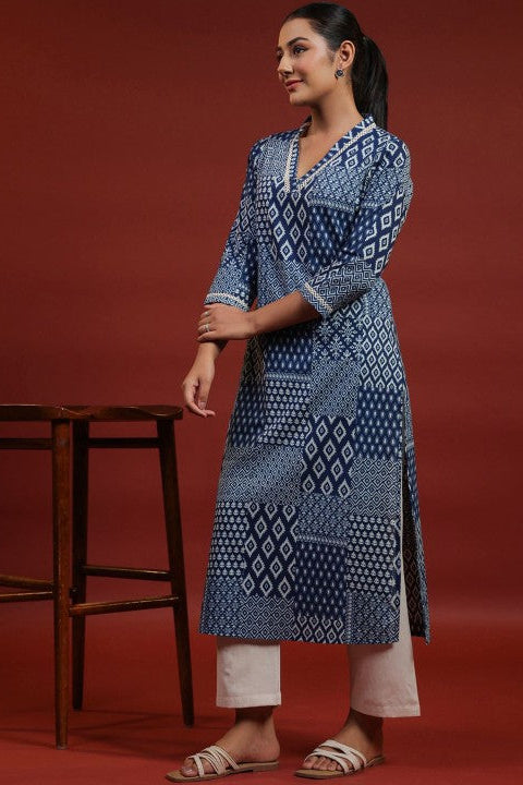 Our elegant blue printed kurta wih plazzo co-ord set - Vastra Gehna