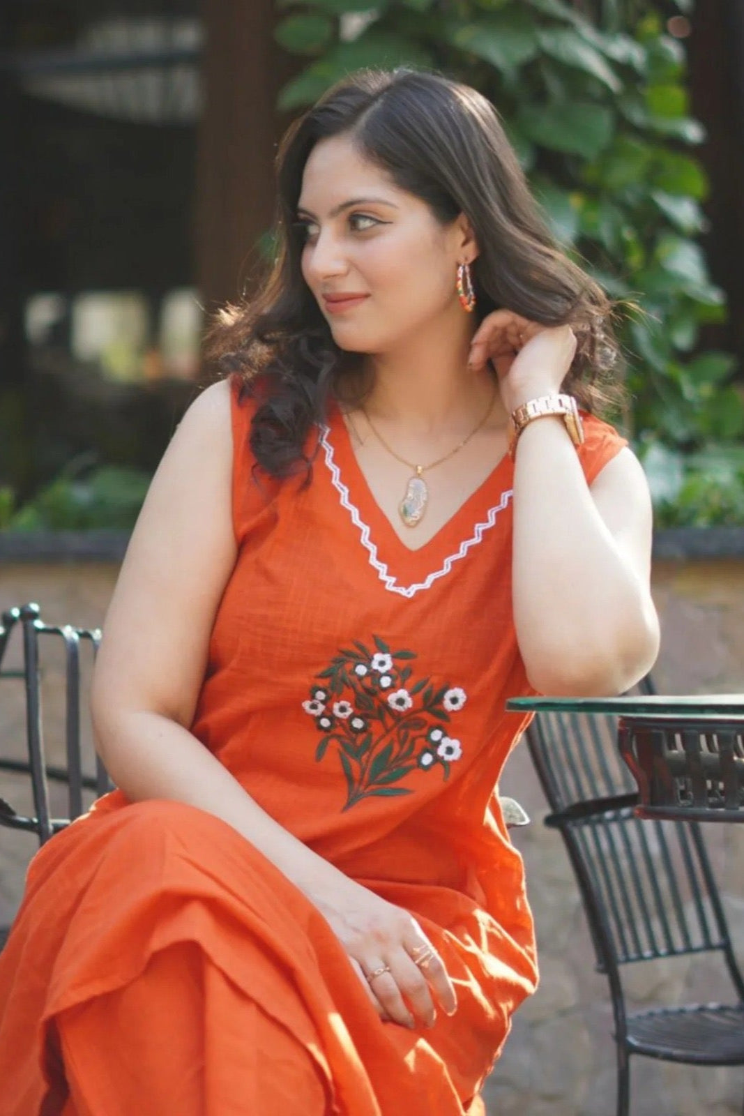 orange suit with embroidary Cotton Co-Ord Set - Vastra Gehna