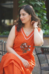 orange suit with embroidary Cotton Co-Ord Set - Vastra Gehna
