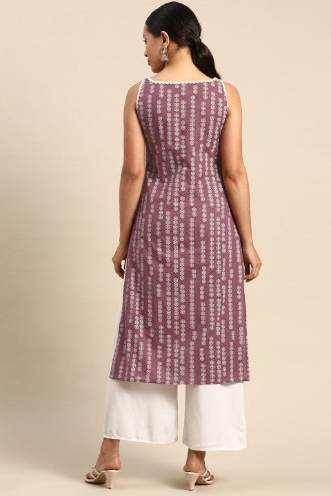 Our elegant purple printed kurta wih plazzo co-ord set. (Copy) - Vastra Gehna