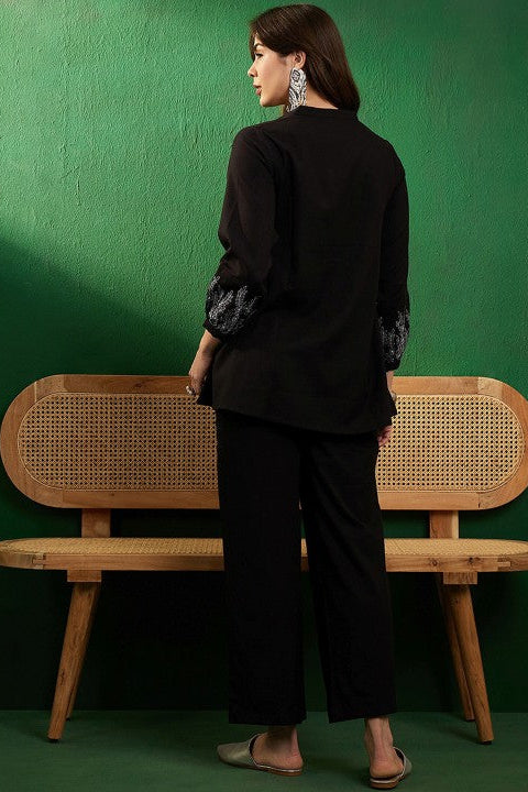 Our elegant black bold Top and Palazzo in shimmer embroidary set - Vastra Gehna