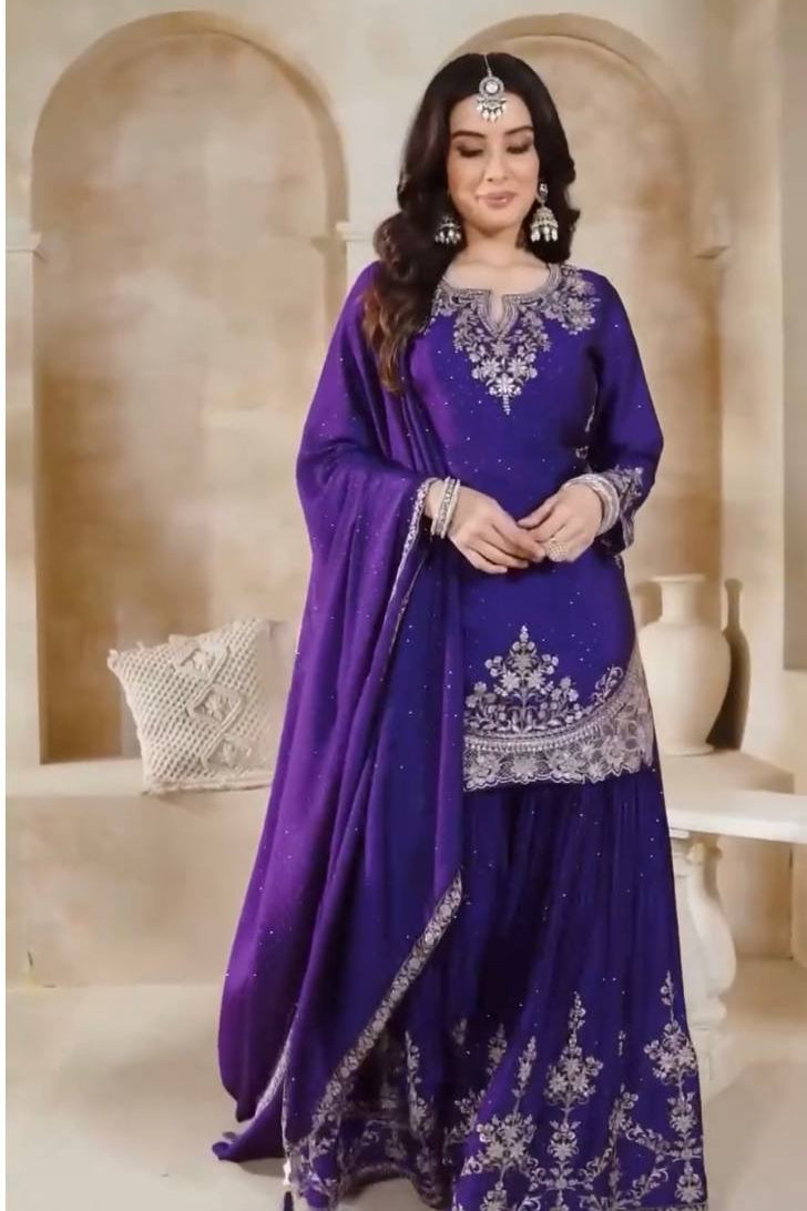 PLAZZO. WITH FANCY DUPPATA WITH EMBROIDERY WORK - Vastra Gehna