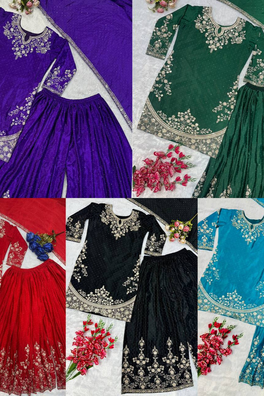 PLAZZO. WITH FANCY DUPPATA WITH EMBROIDERY WORK*✅ - Vastra Gehna