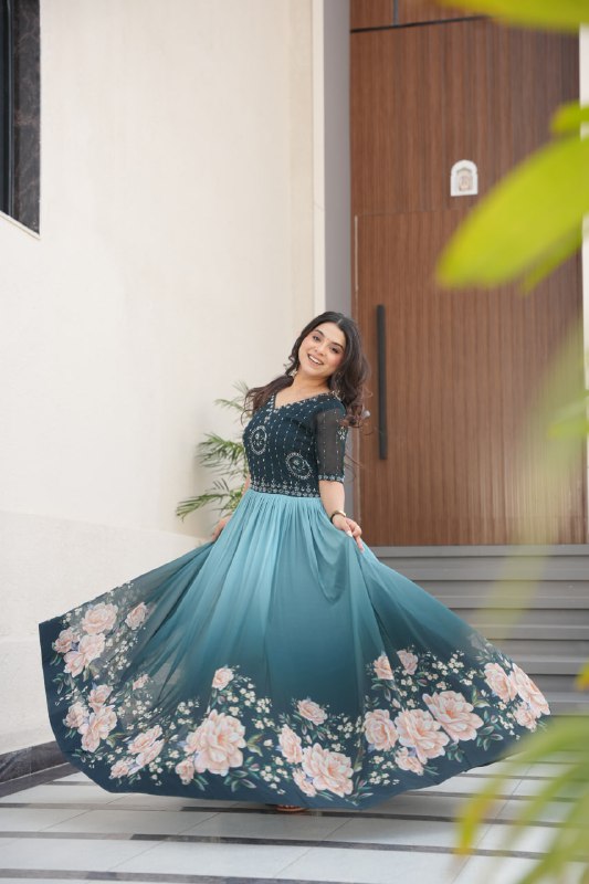 Blooming With Beads Embroidered DESIGNER GOWN - Vastra Gehna
