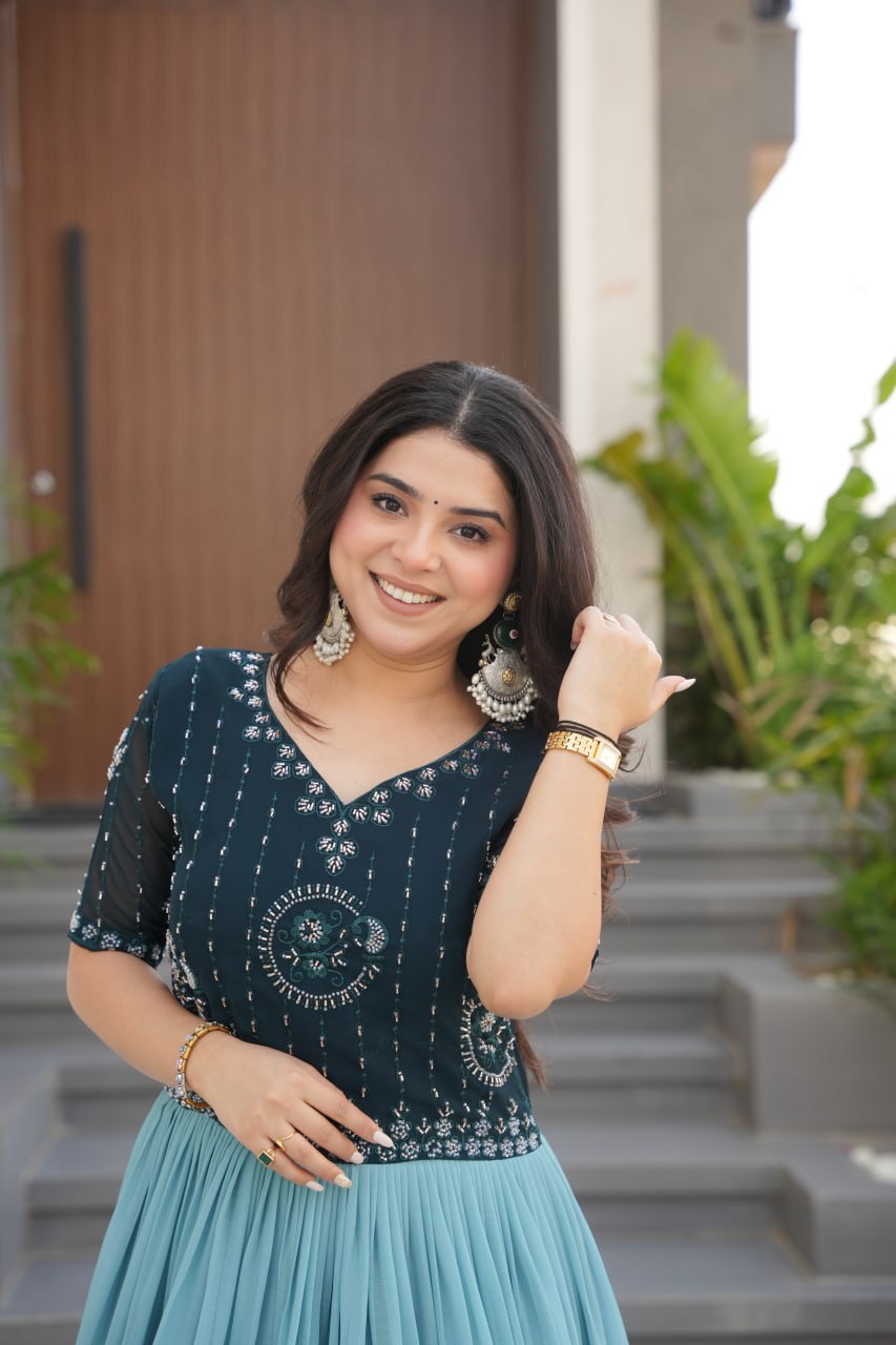 Blooming With Beads Embroidered DESIGNER GOWN - Vastra Gehna