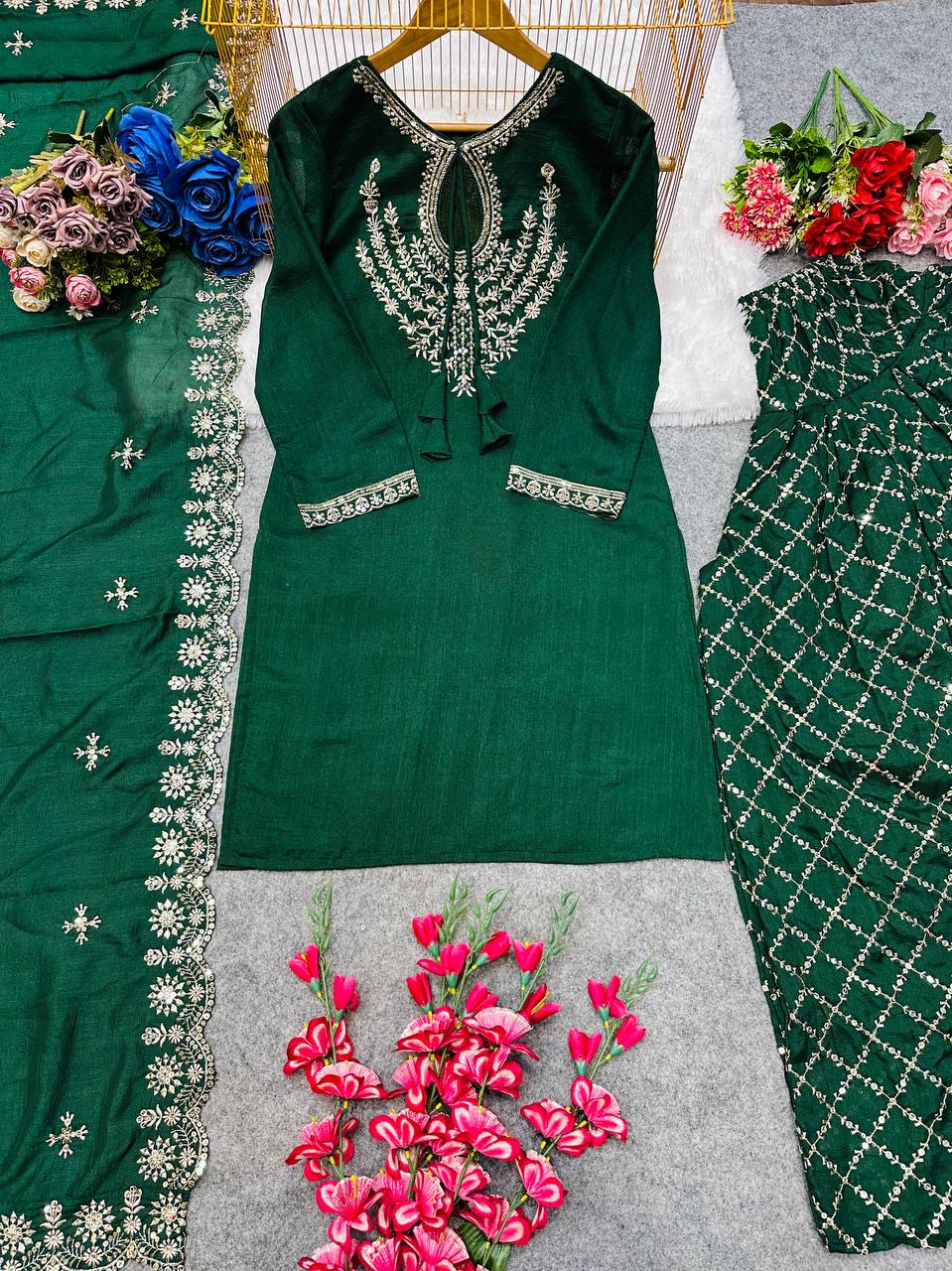 DHOTI. WITH FANCY DUPPATA WITH EMBROIDERY WORK - Vastra Gehna