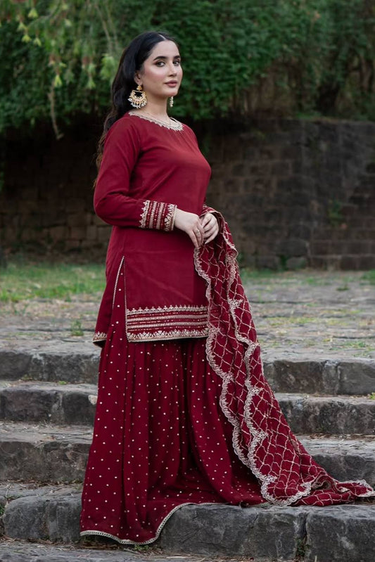 SHARARA. WITH FANCY DUPPATA WITH EMBROIDERY WORK*✅ - Vastra Gehna