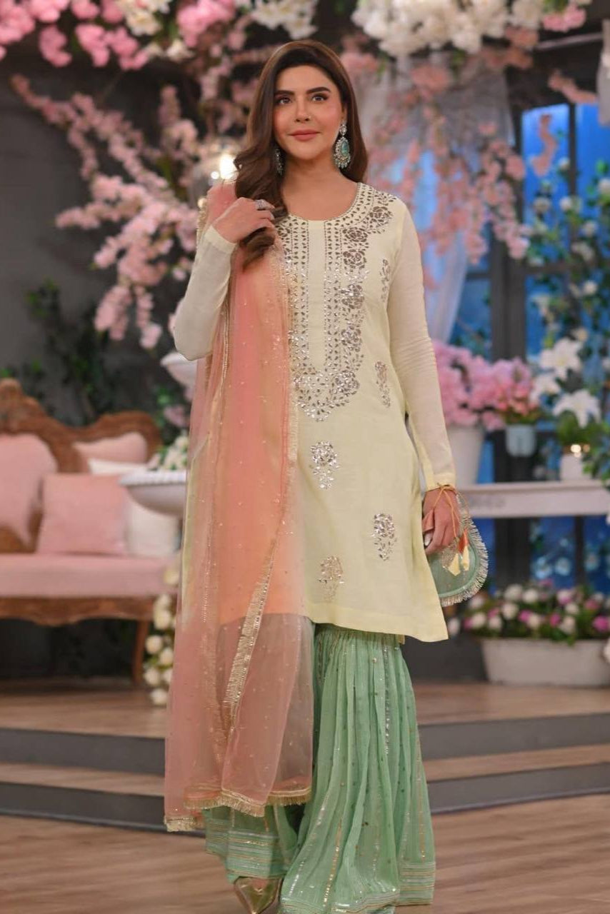 CONTRACE KURTI-SHARARA SET - Vastra Gehna