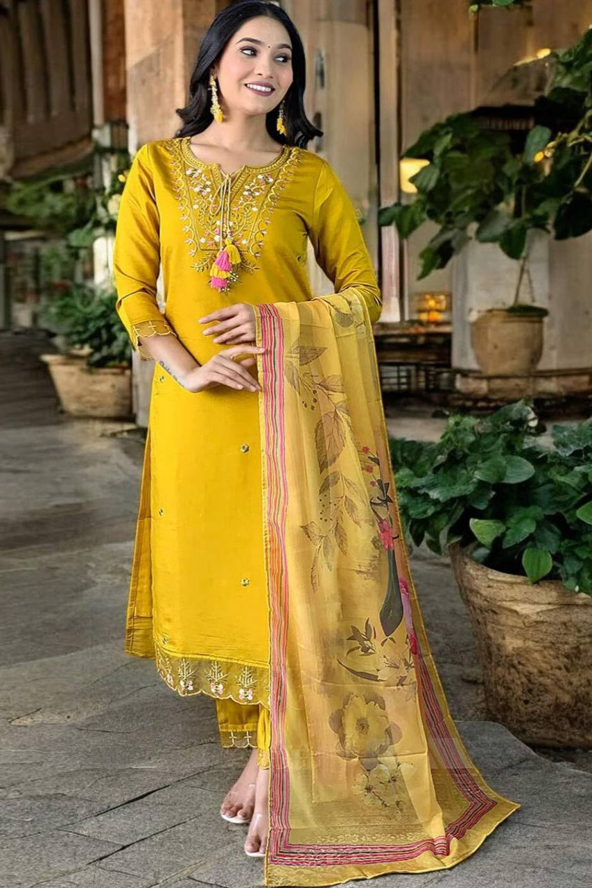 HAVY ROMAN SILK TOP AND PANT WITH FANCY DUPPATA - Vastra Gehna