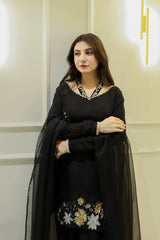 New Designer Collection In Natural Crep Silk Top-Bottom And Dupatta Set Fully Stitched Ready To Wear