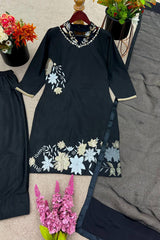 New Designer Collection In Natural Crep Silk Top-Bottom And Dupatta Set Fully Stitched Ready To Wear