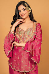 New Designer Collection In simar silk With Embroidery Work Top-Bottom And Dupatta Set Fully Stitched Ready To Wear