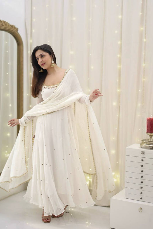 Faux Georgette With Embroidery Sequence Work Gown And Dupatta Set - Vastra Gehna