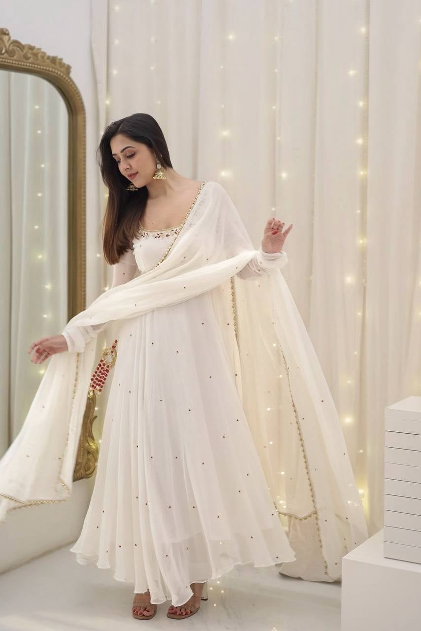 Faux Georgette With Embroidery Sequence Work Gown And Dupatta Set - Vastra Gehna