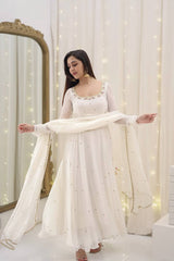 Faux Georgette With Embroidery Sequence Work Gown And Dupatta Set - Vastra Gehna