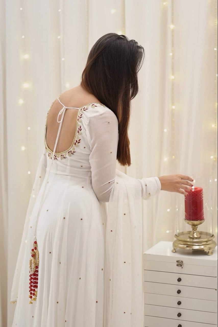 Faux Georgette With Embroidery Sequence Work Gown And Dupatta Set - Vastra Gehna