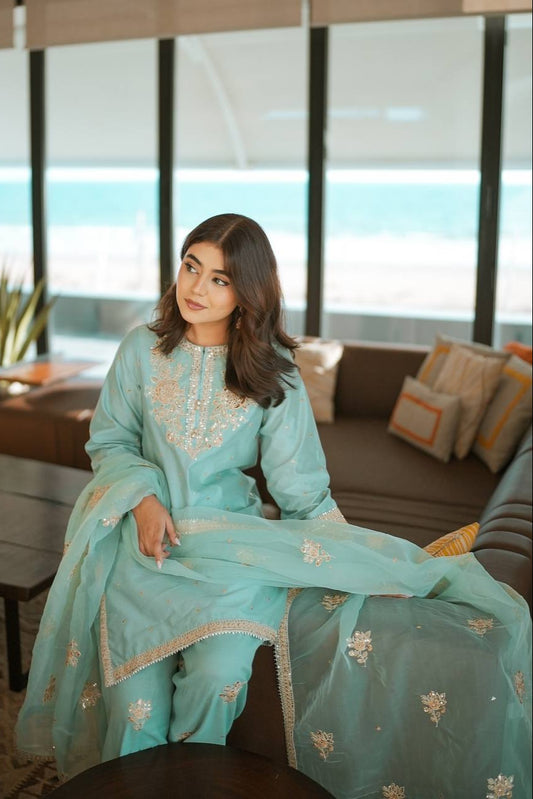 Chinnon Silk embroidery work suit - Vastra Gehna