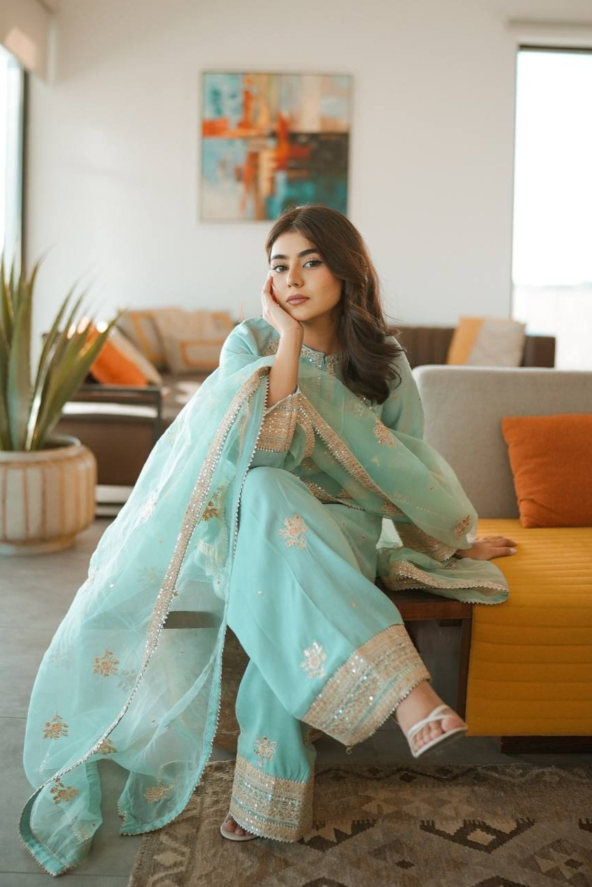 Chinnon Silk embroidery work suit - Vastra Gehna