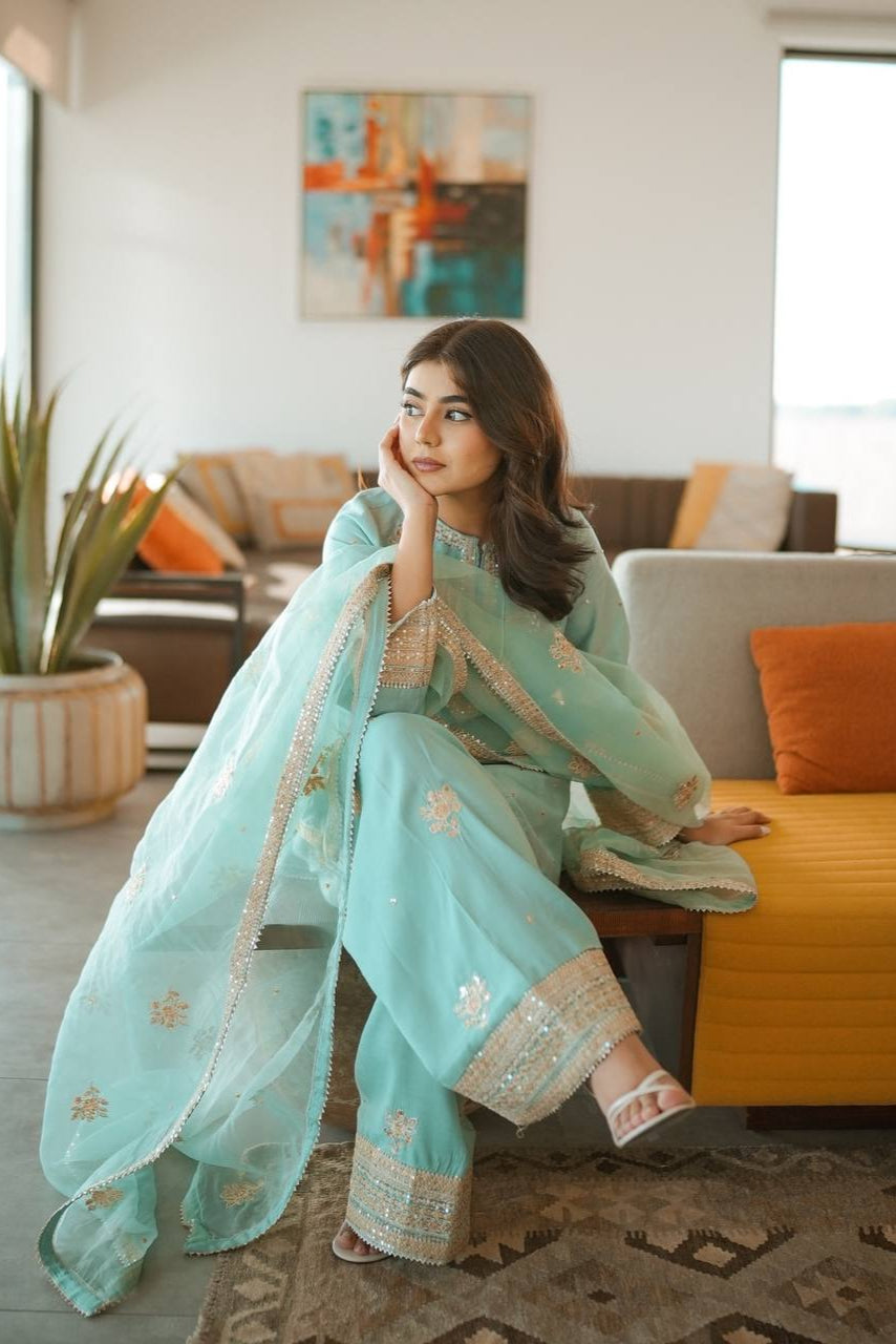 Chinnon Silk embroidery work suit - Vastra Gehna