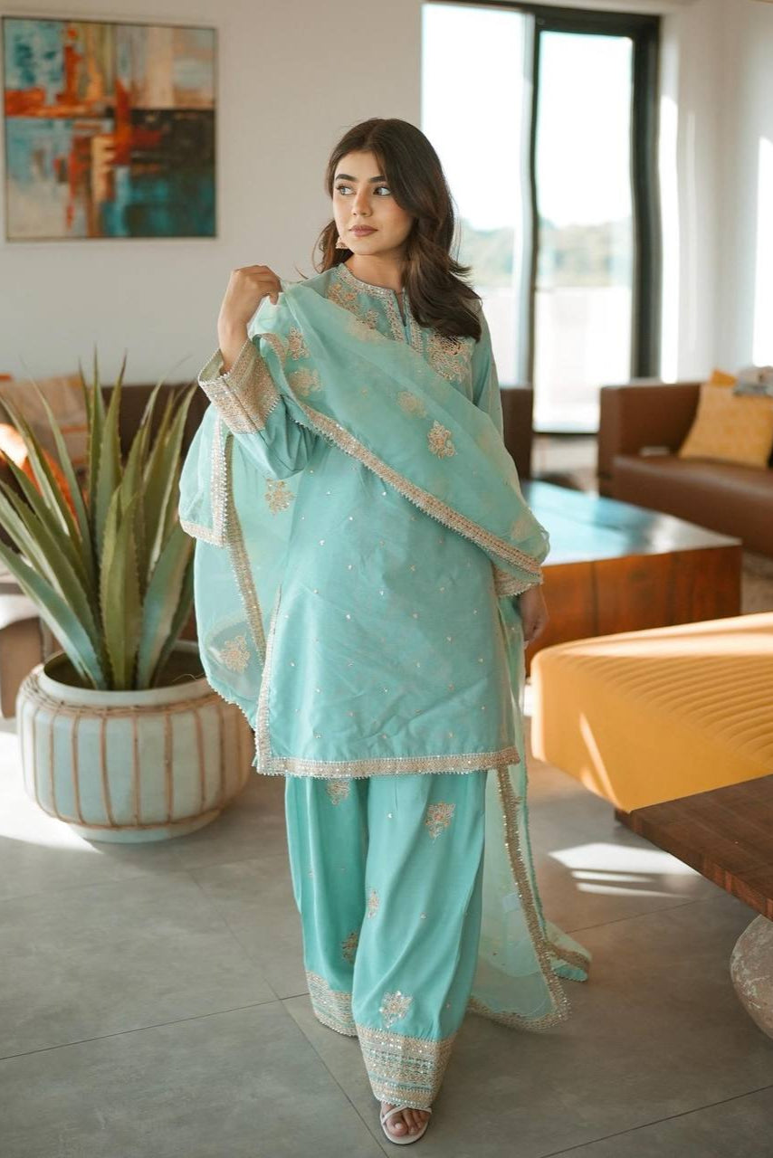 Chinnon Silk embroidery work suit - Vastra Gehna