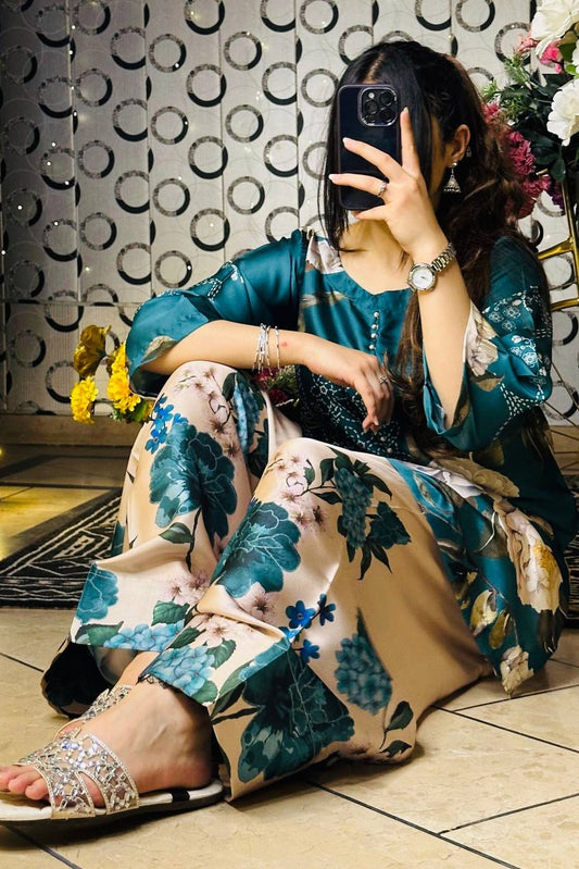 Natural Crep Silk Top-Bottom And Dupatta Set - Vastra Gehna