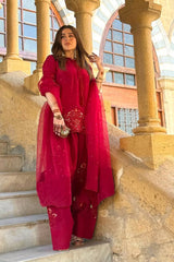 Natural Crep Silk Top-Bottom And Dupatta Set - Vastra Gehna