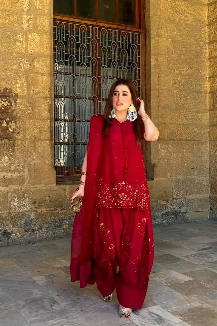 Natural Crep Silk Top-Bottom And Dupatta Set - Vastra Gehna