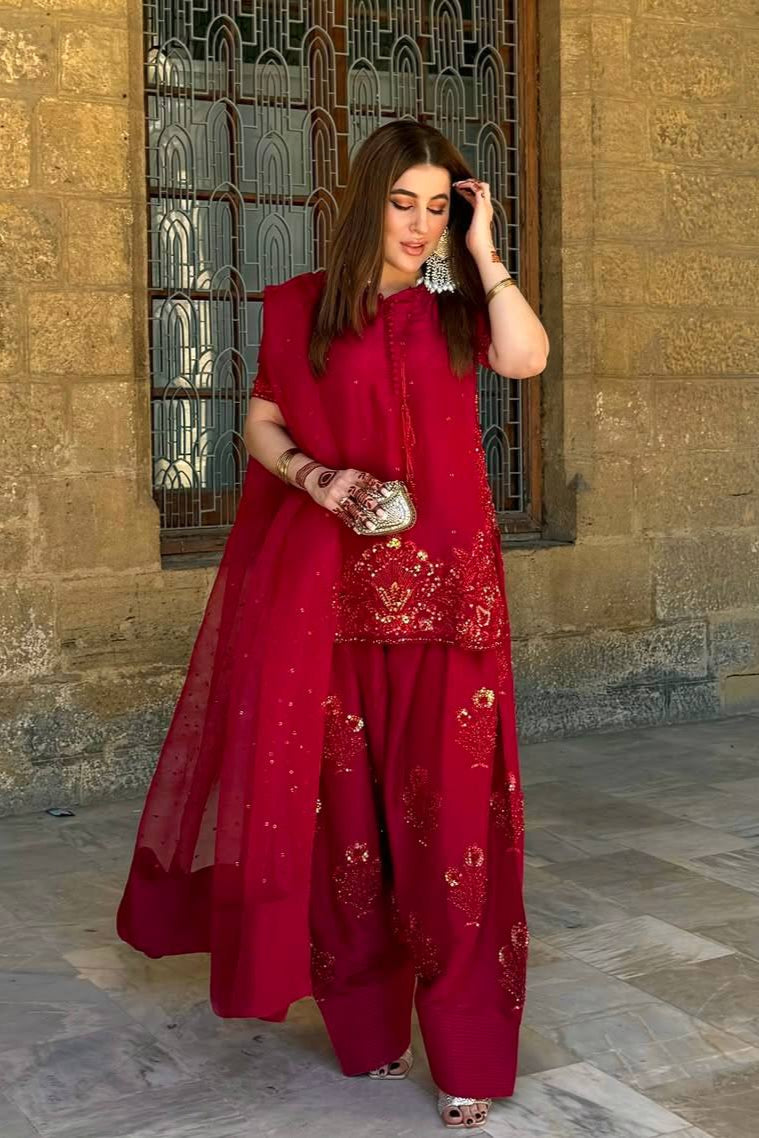 Natural Crep Silk Top-Bottom And Dupatta Set - Vastra Gehna